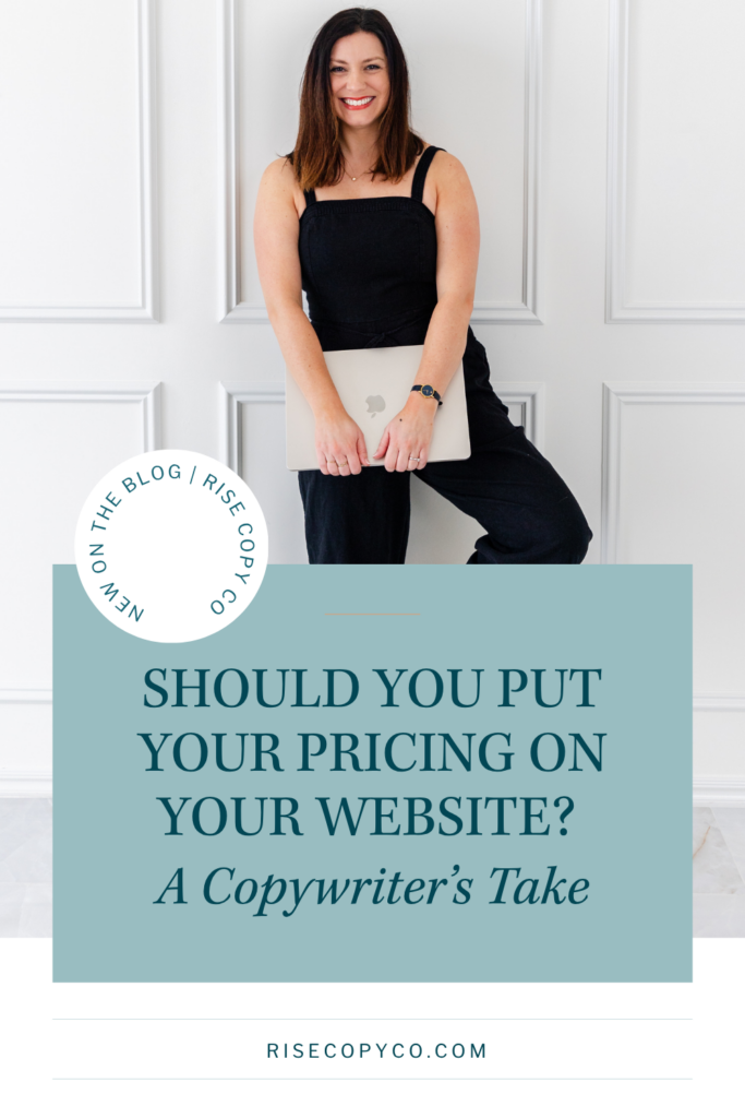 Website copywriter Dianna of Rise Copy Co. explaining if you should put pricing on your website